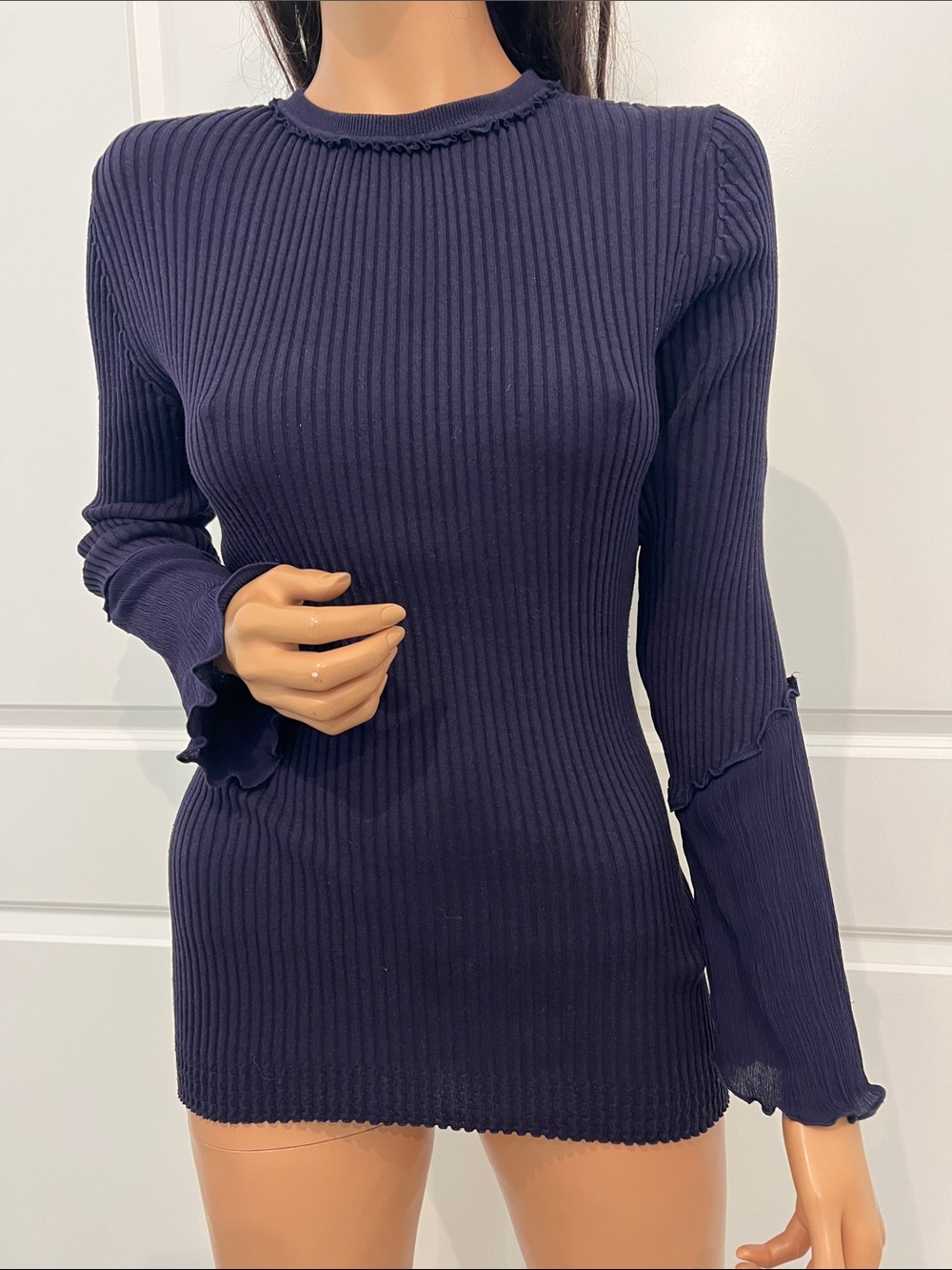 3.1 Phillip Lim Cotton Silk Ribbed Long-Sleeve Crew Sweater